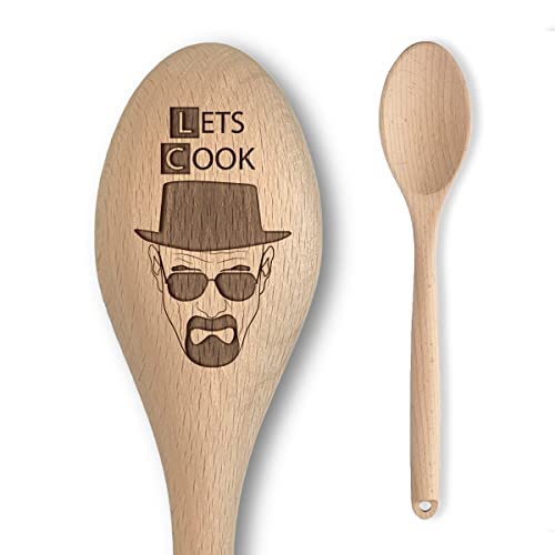 Lets Cook Design - Breaking Bad inspirierter Holzlöffel - "Lets Cook" + Heisenberg/Walter White Inschrift - Kochen Backen Geschenk für Männer & Frauen - Inoffizieller Fanartikel von The Laser Factory