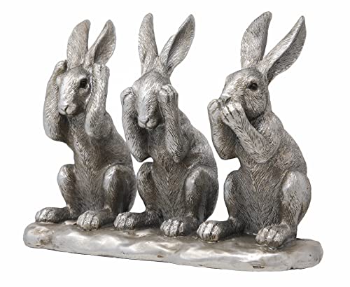 18 cm silberne Weise Hasen Ornament Figur Nichts Böses Sehen Nichts Hören Nichts Böses Zinn-Effekt von The Leanardo Collection