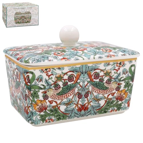 Butterdose aus Keramik mit Deckel – William Morris' Erdbeerdieb (grün) Design von The Leonardo Collection