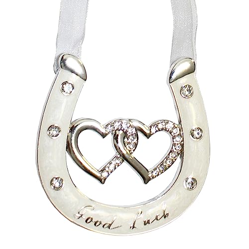 The Leonardo Collection Hochzeits-Hufeisen mit doppeltem Herzen, Silber/Elfenbein, mit Strasssteinen – Just Married von The Leonardo Collection