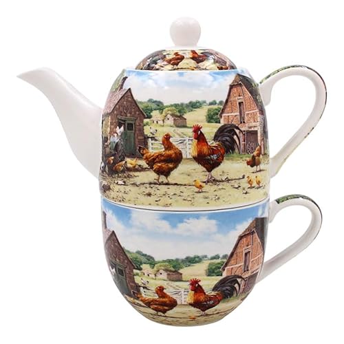 LESSER & PAVEY Tea for One Keramik Feinporzellan Hahn & Henne Küchengeschirr Farm Design von The Leonardo Collection