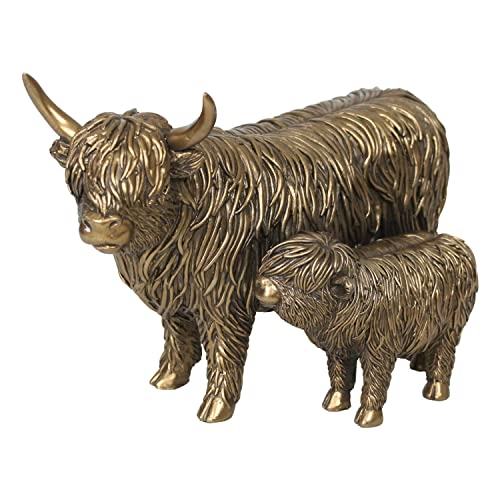 The Leonardo Collection Bronzefigur Hochlandkuh und Kalb für Zuhause und Büro, Heimdekoration, Geschenk für Damen und Herren, schöne Figur für drinnen und draußen, Wohnzimmer-Dekor-Ornamente von The Leonardo Collection