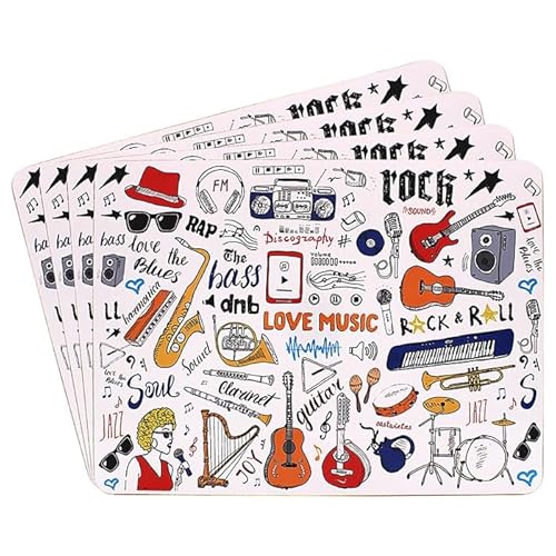 Lesser & Pavey 4 Stück Musik-Tischsets | Platzsets für Tisch mit Musikmotiven | Tischmatten für alle Arten von Küchen - Love Music von The Leonardo Collection