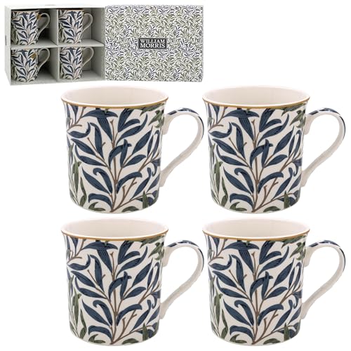 Lesser & Pavey Weidenzweig-Kaffeebecher-Set, 4er-Set, Keramik für Zuhause, William Morris Design für Heißgetränke, perfekte Tee- und Kaffeetassen für jede Küche von The Leonardo Collection