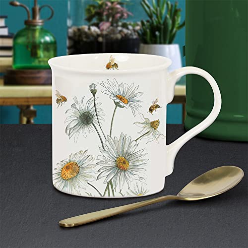 Lesser & Pavey Kaffeetasse im britischen Design, Keramik-Kaffeetassen für Zuhause oder Arbeit, große Tassen für heiße Getränke, Tee- und Kaffeetassen (Bee-Tanical Daisy Mug) von The Leonardo Collection