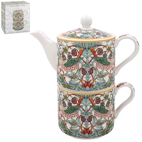 The Leonardo Collection William Morris Erdbeerdieb Tee für eine Person, Keramik-Teekanne mit Tassen-Set, Geschenk für Damen und Herren, 8 Unzen, Mehrfarbig von The Leonardo Collection