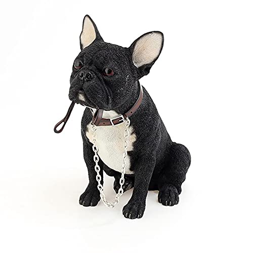 Schwarzweiße Französische Bulldogge mit Leine im Maul von Leonardo, in Schachtel original verpackt von The Leonardo Collection