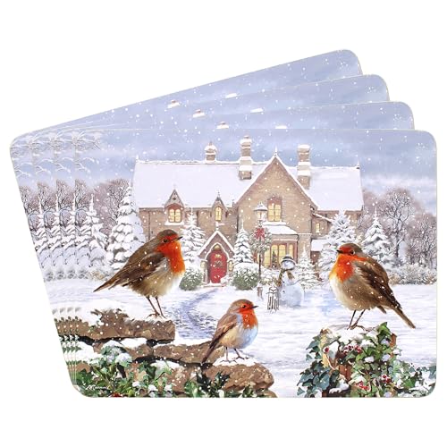 Set mit 4 Tischsets Platzsets – Weihnachts-Rotkehlchen-Design von The Leonardo Collection