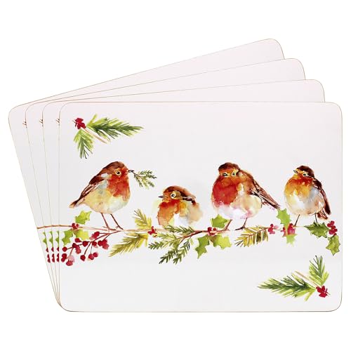 Set mit 4 Tischsets – Winter-Rotkehlchen-Design von The Leonardo Collection