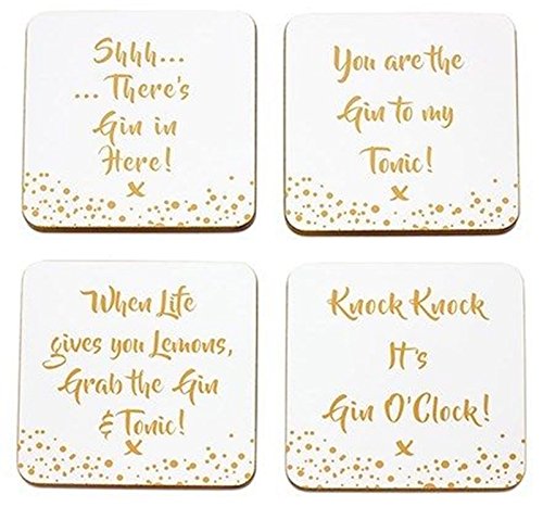Set mit 4 Untersetzern mit lustigen Aufschriften zum Thema Gin von The Leonardo Collection