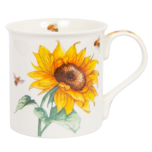 Lesser & Pavey Kaffeetasse im britischen Design, Keramik-Kaffeetassen für Zuhause oder Arbeit, große Tassen für heiße Getränke, Bienentanical Sonnenblumentasse – Sarah Boddy von The Leonardo Collection