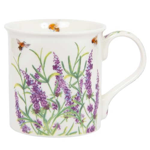 Lesser & Pavey Kaffeetasse in britischem Design, Keramik-Kaffeetassen für Zuhause oder Arbeit, große Tassen für heiße Getränke, Tee- und Kaffeetassen (Bee-Tanical Lavender Tasse) von The Leonardo Collection