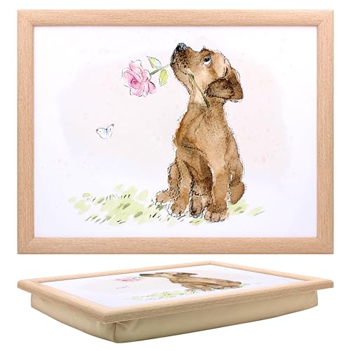 The Leonardo Collection Knietablett im Papierschuppen-Design, Hund mit Rose, mit Sitzsack zum Servieren von Gerichten, schöne Knietabletts zum Essen auf dem Schoß zum Abendessen oder zum Atmen | neu von The Leonardo Collection