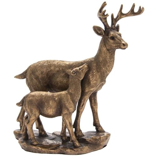 The Leonardo Collection Bronzierte Hirsch- und Rehkitz-Figur für Zuhause und Büro, Heimdekoration, Geschenk für Damen und Herren, schöne Figur für drinnen und draußen, Wohnzimmer-Dekor-Ornamente von The Leonardo Collection
