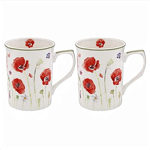 The Leonardo Collection LP94597 Poppy Field Becher (2er-Set) aus feinem Porzellan, verpackt von The Leonardo Collection