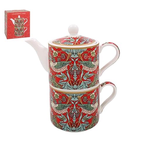The Leonardo Collection William Morris Erdbeerdieb Tea for One | Keramik-Teekanne und Tasse Set | Schönes Geschenk für Zuhause | Stilvoll bedruckte Teekanne von The Leonardo Collection
