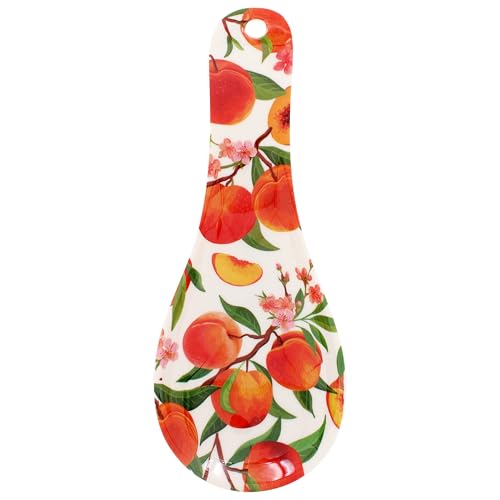 The Leonardo Collection Pfirsich-Löffelablage | Porzellan-Kochutensilienhalter mit Obst-Illustration | Rustikales Küchengeschirr im Landhausstil | elegantes Accessoire für die Arbeitsplatte | Geschenk von The Leonardo Collection