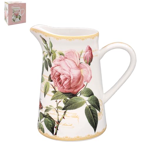 The Leonardo Collection Redoute Rose Krug Pierre-Joseph Redoute für Zuhause & Büro | Stylischer Sahne- & Milchkännchen für den Mehrfachgebrauch in der Küche | Idealer Keramik- oder Glaskrug für Sahne von The Leonardo Collection