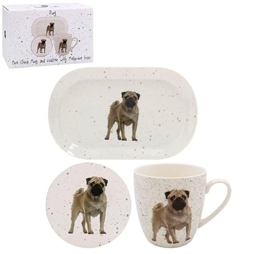 Lesser & Pavey Untersetzer, Tablett und Tassen-Set | Kaffeetisch-Tablett, Tassen und Untersetzer Set perfekt für jedes Zuhause oder Büro | Tee- und Kaffeemops-Tasse mit Tablett und Untersetzer – Sarah von The Leonardo Collection