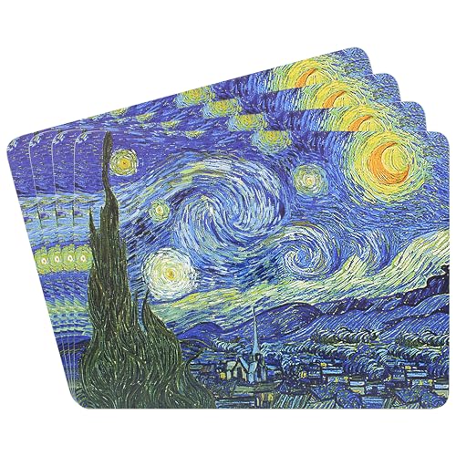 The Leonardo Collection Van Gogh Platzdeckchen-Set, rutschfest, waschbar, für Esszimmer, entworfen von Vincent Van Gogh, leicht zu reinigen, 4 Bedruckte Designer-Platzsets von The Leonardo Collection