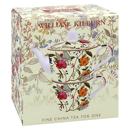 The Leonardo Collection William Kilburn Tea for One | Keramik-Teekanne und Tasse Set | Schönes Geschenk für Zuhause und Büro | Stilvoll bedruckte Teekanne für Tee-Enthusiasten von The Leonardo Collection