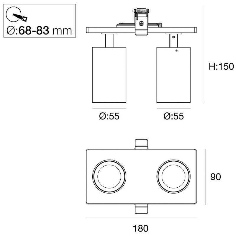 SLC LED-Einbaustrahler Art, 2-fl., weiß, 2.700 K, Aluminium SLC LED-Einbaustrahler Art, 2-fl., weiß, 2.700 K, Aluminium von The Light Group