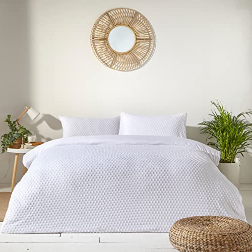 The Linen Yard Bettwäsche-Set mit Punktmuster, Perkal Baumwolle Leinen, weiß, Einzelbett von The Linen Yard