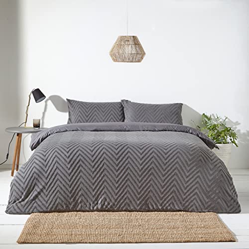 The Linen Yard Chevron Tuft Bettwäsche-Set für Doppelbett, Baumwolle, Anthrazit von The Linen Yard