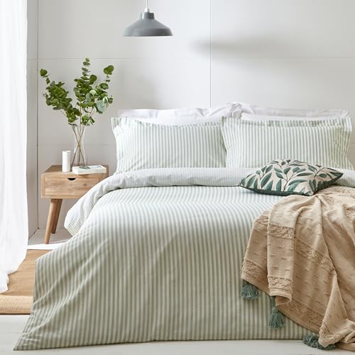 Yard Hebden Mélange Stripe Bettbezug-Set aus 100% Baumwolle – Eukalyptus – King-Size-Bett von furn.