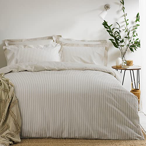 The Linen Yard Hebden Bettbezug-Set mit Mélange-Streifenmuster, 140x200/80x80, Beige von The Linen Yard