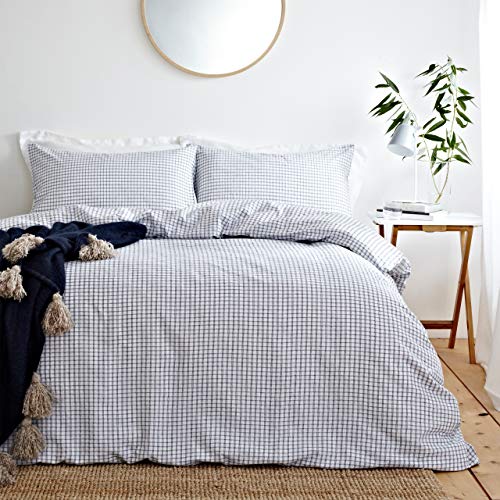 The Linen Yard Signature Hazzy Bettbezug-Set, Baumwolle, Blau, Einzelbett von The Linen Yard