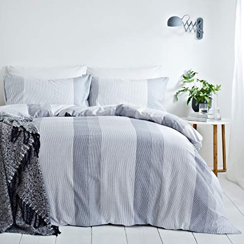 The Linen Yard Signature Stripe Bettbezug-Set, Baumwolle, blau, Einzelbett von The Linen Yard