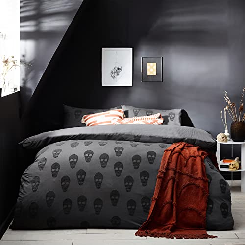 Yard The Linen Skulls Bettwäsche-Set für Super-King-Size-Betten, Baumwolle, Anthrazit von The Linen Yard