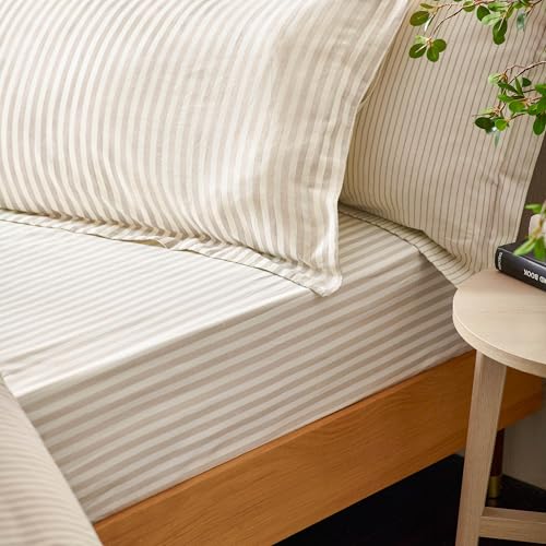 Yard Hebden Mélange Stripe 100% Baumwolle Bettbezug-Set, Natur, Super King von The Linen Yard