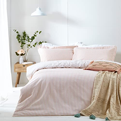 Yard Hebden Mélange Stripe Bettbezug-Set aus 100% Baumwolle – Blush – Doppelbett von furn.
