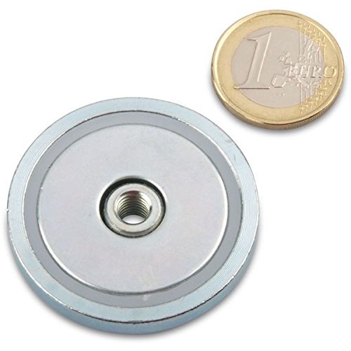 Neodym Flachgreifer (magnets4you) - Ø 42,0 x 8,0 mm, Innengewinde M6, 40 kg, Topfmagnet verzinkter Stahltopf, Magnet zum Anschrauben, Werkstattmagnet Industriemagnet von The Magnet Shop