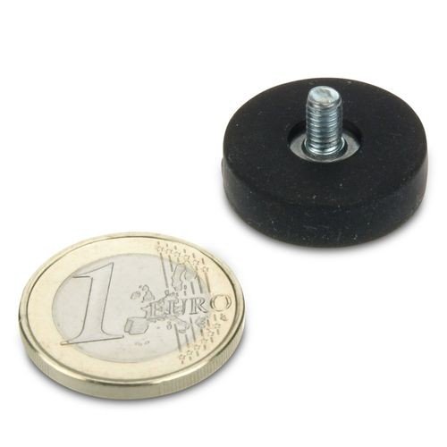 Starkes Magnetsystem Neodym Ø 22 mm gummiert mit Gewinde M4x6 (magnets4you) - hält 5,8 kg, Gewindezapfen, Außengewinde, starker Halt durch Neodym-Magnete und kein Verkratzen durch Gummierung von The Magnet Shop