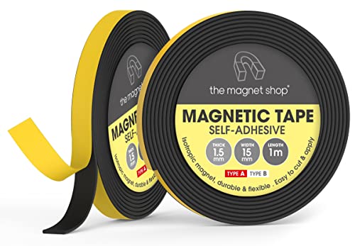 The Magnet Shop A+B Magnetband-Paare, lange selbstklebende Magnetstreifen für Türen, Fliegengitter, Moskitonetze und Vorhänge, einfach anzubringen (1 Meter + 1 Meter) von The Magnet Shop