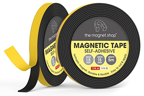 The Magnet Shop A+B Magnetband-Paare, lange selbstklebende Magnetstreifen für Türen, Fliegengitter, Moskitonetze und Vorhänge, einfach anzubringen (5 Meter + 5 Meter) von The Magnet Shop