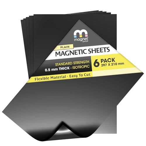 The Magnet Shop Magnetfolien – Magnete zum Basteln, flexibel Folie zum Aufbewahren von Stanzformen, Kunst, Basteln oder zum Herstellen Ihrer eigenen (Schwarz, 6 Stück A4-Blätter [0,5 mm dick]) von The Magnet Shop