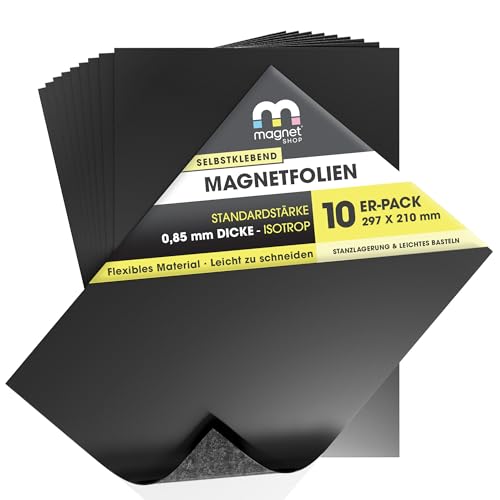 The Magnet Shop TMS A4 Selbstklebende Magnetbögen, Packung mit 10 Blatt (30 x 21 cm) zum Aufbewahren von Ausschnitten, Basteln für Kühlschränke [0,85 mm Dicke] von The Magnet Shop