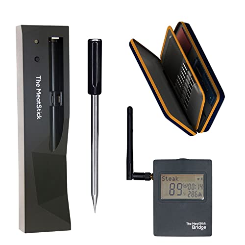 The MeatStick Bridge Set 1 Fleischthermometer Set I 1x MeatStick und WiFi Bridge für 90m Bluetooth Reichweite I inkl. Ladegerät und Tasche I kabellose Thermometer Grillzubehör von The MeatStick