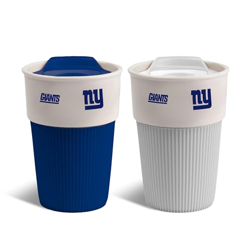 The Memory Company Lizenzierte NFL 2er-Pack, 284 ml, Keramik-Reisebecher mit Silikonhülle, New York Giants von The Memory Company
