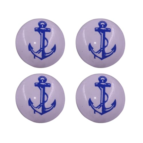 The Metal Magician Schrankknäufe, blauer Anker auf weißer Keramik, ästhetische Küchenschrank- und Möbelknöpfe (4 Stück) von The Metal Magician