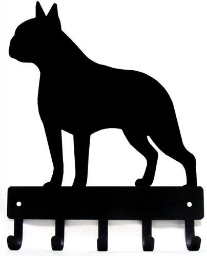 The Metal Peddler Boston Terrier Schlüsselhalter und Leinen-Aufhänger für die Wand, groß, 22,9 cm breit, mit 5 Haken, hergestellt in den USA von The Metal Peddler