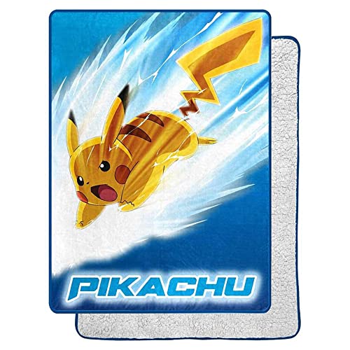 Northwest Pokemon Silk Touch Sherpa Überwurfdecke, 152,4 x 203,2 cm, Pikachu Bolt von Northwest