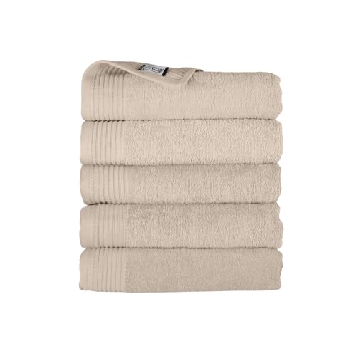 THE ONE TOWELLING Classic Handtücher - 70 x 140 cm - 5 Stück - Sparpack - Hohe Feuchtigkeitsaufnahme - 100% gekämmte Baumwolle - Beige von THE ONE TOWELLING