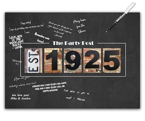 Partydekorationen zum 100. Geburtstag – Kreidetafel-Gästebuch-Alternativposter. A3-Partyschild für Sie oder Ihn, das sich dreht, 100 Jahre alt, Signiertafel für Frauen oder Männer, rustikales von The Party Post