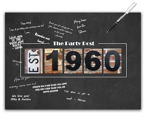 Partydekorationen zum 65. Geburtstag – Kreidetafel-Gästebuch-Alternativposter. A3-Partyschild für Sie oder Ihn, das sich dreht, 65 Jahre alt, Signiertafel für Frauen oder Männer, rustikales von The Party Post