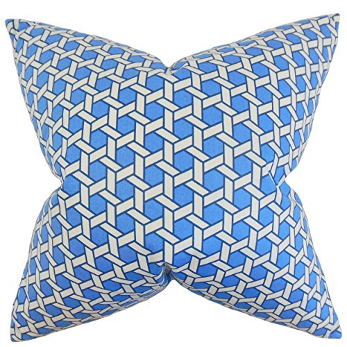 The Pillow Collection Destry Kissenbezug, geometrisch, Blau, Baumwolle, 28125 x 28125 x 9840 cm von The Pillow Collection
